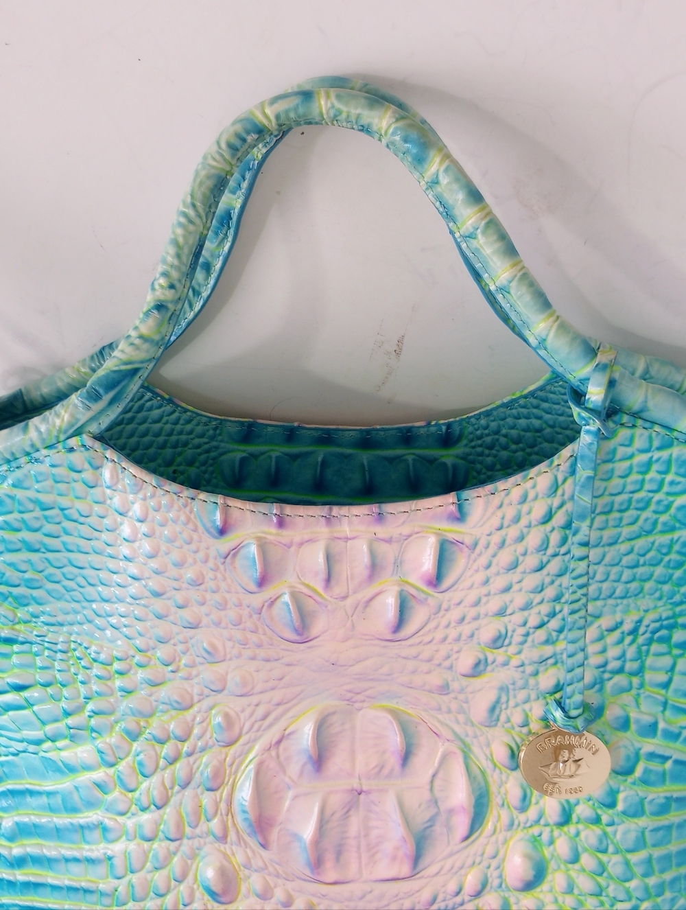 Brahmin Cotton Candy Elaine Croc Embossed Leather Crossbody Satchel Tote - Picture 6 of 15